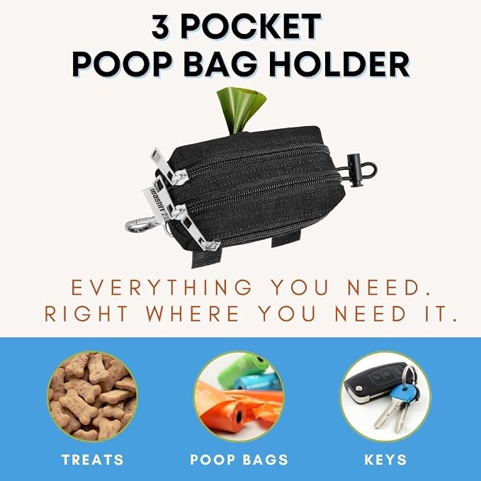 Dog Poop Bag Holder for Leashes and Treat Holder with 3 Waterproof Pouches | Poop Bag Dispenser for Pet Waste Bags and Walking Accessories + 1 Free Roll - Image 6