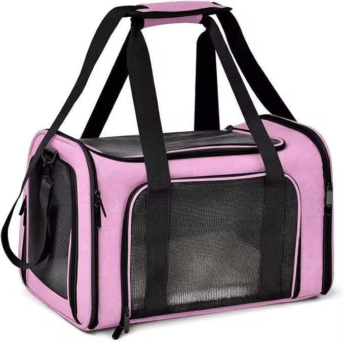 Pet Carrier Soft-Sided for Small Dogs & Cats, Foldable Airline Approved Pet Travel Carrier with Breathable Mesh, Washable Cushion & Shoulder Strap, Portable Puppy Cat Carrier Bag (Pink, 19.7*13*13) by Unknown