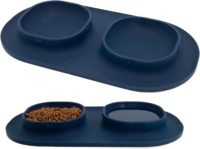 Dog Food Bowls Pet Bowls & Dog Water Bowls with No-Spill and Non-Skid, Feeder Bowls with Dog Bowl Mat for Small Medium Large Size Dogs Cats Puppy Pets, Dog Dishes (Blue) by WEYOVGO