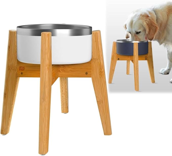 Dog Bowl Stand for Large Dogs - Adjustable, Bamboo | Use to Elevate, Raise Pet Food Water and Slow Feeder Bowls, Expandable with Locking Option, Non-Slip Feet, Stand Only by ZPirates