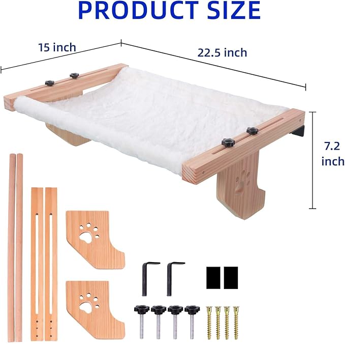 ESPETS Wooden Cat Window Hammock for Large Cats, White Kitten Window Perch | Solid Wood Window Ledge Perch, Sturdy Large Size Shelves, Soft Thick Removable Cushion, Easy Assemble Adjustable, Hold 50LBS - Image 2