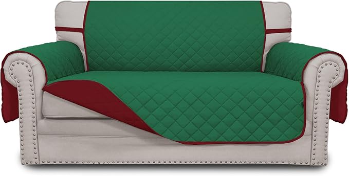 Easy-Going Reversible Couch Cover, 2 Cushion Sofa, Green/Christmas Red | Loveseat Slipcover For Dogs, Water Resistant Furniture Mat, Living Room, Non-Slip Sofa Cover, Pet Friendly by Easy-Going