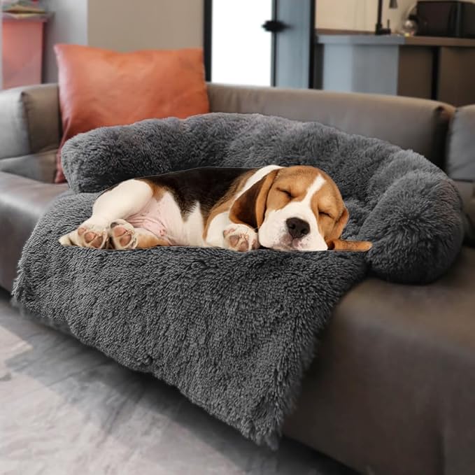 Calming Dogs/Cats Bed Mats, Dog Pad Washable Removable Couch Cover, Plush Long Fur Mat for Pets, Waterproof Lining, Perfect for Small, Medium and Large Dogs and Cats (Dark Gray, 36"x31") by Tinaco