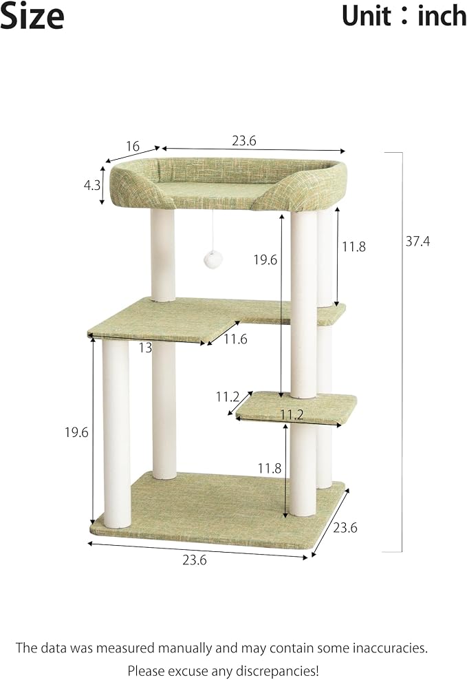 Cat Tree Tower 37.4'' (95 cm) with Scratching Posts,Multi-Level Cat Tree Tower with Wide Shelves for Senior Friendly Baby/Large Cats, Scratching Posts(Olive Green) - Image 9