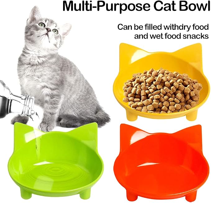 Whisker Fatigue Relief Cat Food Bowls, Non-Slip Shallow Wide Cat Dishes | 3 Pack for Food & Water, Indoor Cats & Kittens, Small Dogs & Rabbits, Non-Slip Base, Easy to Clean, Dry & Wet Food Use - Image 4