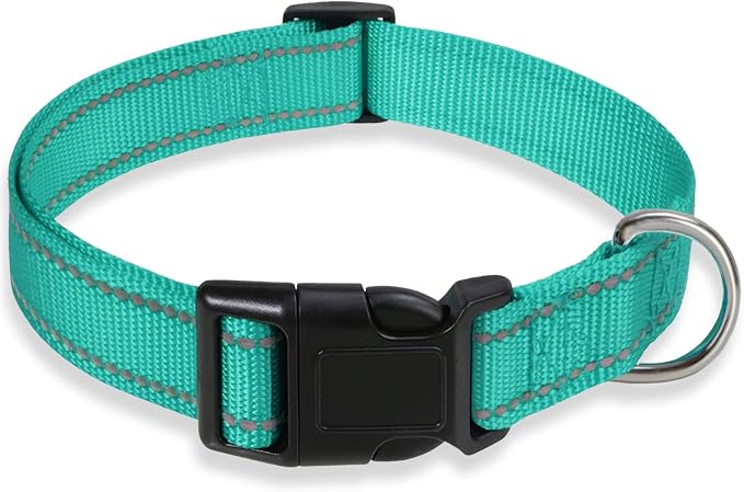 Reflective Dog Collar, Puppy Collar with Buckle Adjustable, Green XL | Breathable Nylon Collars for Small Medium Large Dogs, No Chafing on Walks and Outdoor Hikes, Metal D-Ring, Night Safety by BOOMIBOO