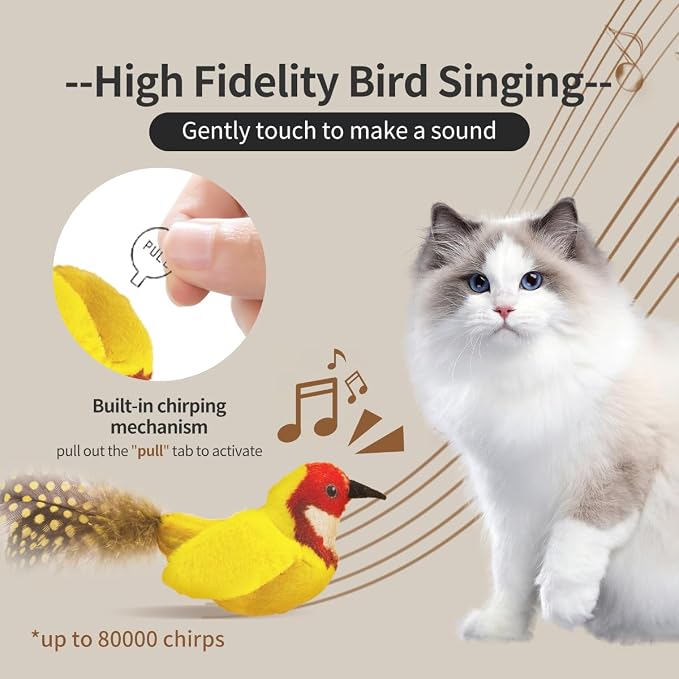 Interactive Cat Toys for Indoor Cats,Catnip and Feather,2Pcs | Realistic Chirp,Teaser String Included,Natural Catnip,Teething and Kicking,Indoor Kitty Kitten Exercise,3.5 inches - Image 2