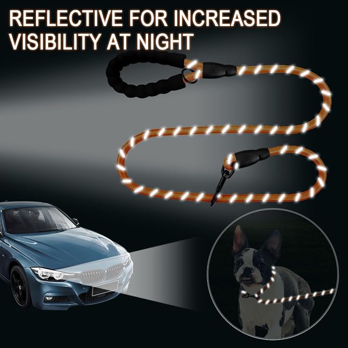 BARKBAY Dog Leashes for Large Dogs Heavy Duty Dog Leash 4/5/6 FT with Comfortable Padded Handle and Highly Reflective Threads for Medium Large Dogs Walking Training Running (5FT-1/2'',Orange) - Image 5