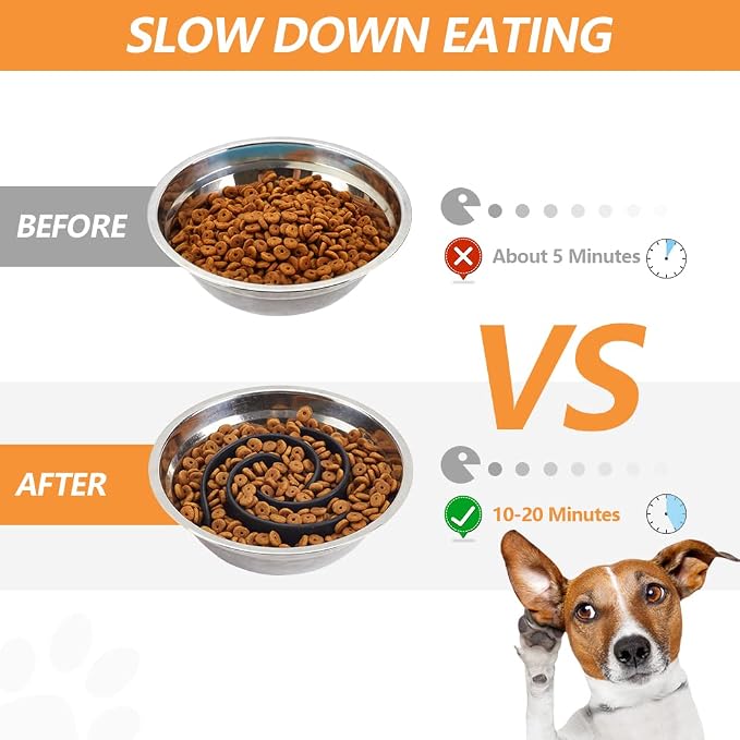 Slow Feeder Dog Bowls Insert, Animire Soft Silicone Slow Eating Dog Food Bowl for Small, Medium and Large Dogs, Compatible with Regular and Elevated Bowls - Image 3