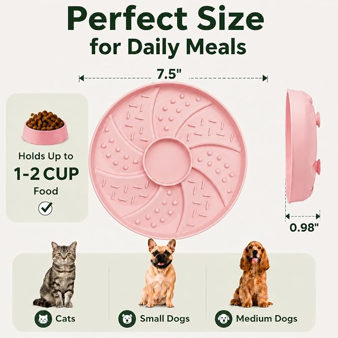Slow Feeder Dog Bowl Silicone Suction Cup Anti Spill Dogs Cats Pink | strong suction base prevents sliding, extends mealtime, reduces anxiety, textured surface, dishwasher safe - Image 5