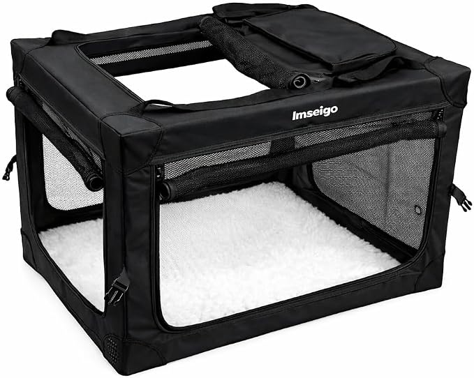 Collapsible Dog Crate, Portable Soft Dog Crate with Fleece Bed for Medium Dog, Folding Travel Carrier Kennel with 3-Door Mesh Windows for Indoor &Outdoor - Image 2