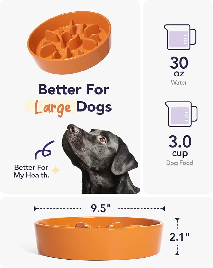 LE TAUCI Slow Feeder Dog Bowls Ceramic,3 Cups Slow Feeding Dog Bowl Medium Large Breed, Pet Bowl for Fast Eaters, Puzzle Pet Dishes,Sun Orange - Image 5