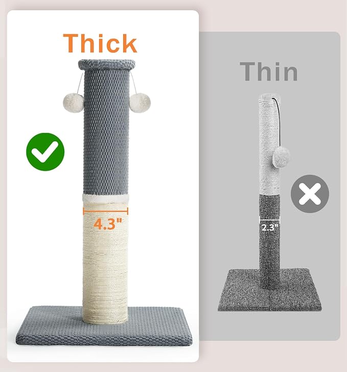 Made4Pets Tall Cat Scratching Post with Sisal & Carpet for Indoor Cats, 33" | Cat Scratcher with Wide Stable Base, Interactive Hanging Toys, Ideal for Adult Cats, Large Breeds and Full-Body Stretching - Image 2