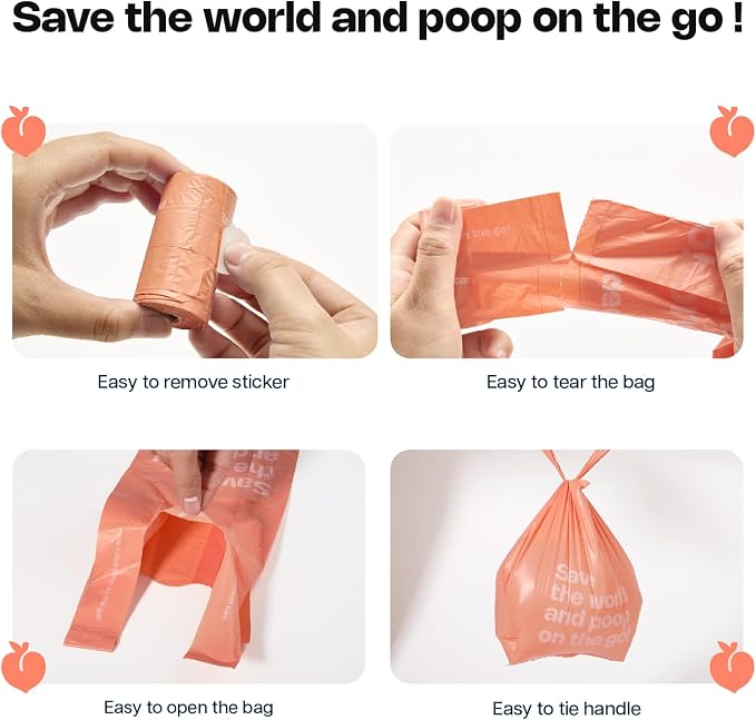 Deo Doo Dog Poop Bags with Handles, 360 Bags, Peach Scented | Easy-Tie, Extra Thick Leak Proof, 30 Refill Rolls for Small and Medium Dog Walks, Pet Waste and Cat Litter Cleanup - Image 4