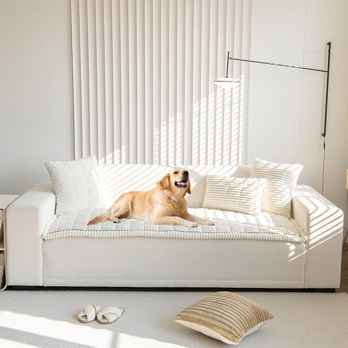Pet Couch Covers Protector for Dogs Sofa Slipcovers Washable Cushion Cover | Non slip,scratch-proof furniture protector fits I-shape armchair,loveseat,recliner,sectional sofa pads(white,27in*83in) - Image 2