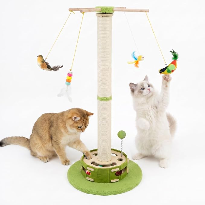 Tall Cat Scratching Post with Cat Puzzle Toys, Interactive Cat Toys | 40 cat toys, 35 Inch, Large Cat Post with Rotating Hanging Toys, Cat Toys for Bored Indoor Adult Cats, Stable, Sisal Rope by Unknown