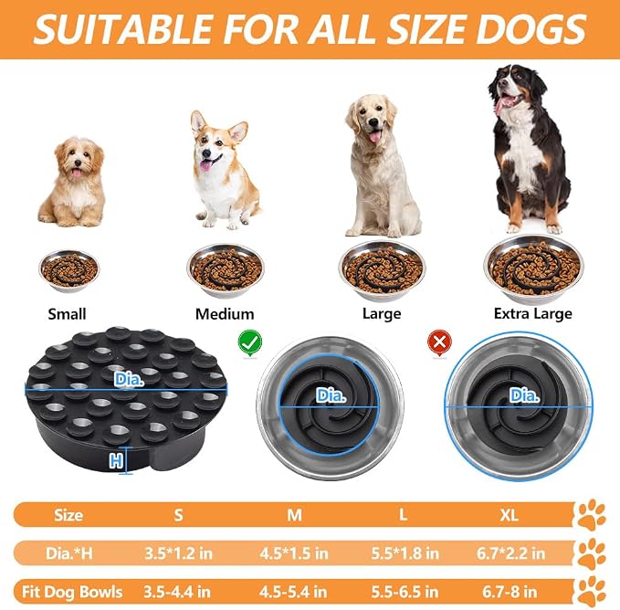 Slow Feeder Dog Bowls Insert, Animire Soft Silicone Slow Eating Dog Food Bowl for Small, Medium and Large Dogs, Compatible with Regular and Elevated Bowls - Image 5