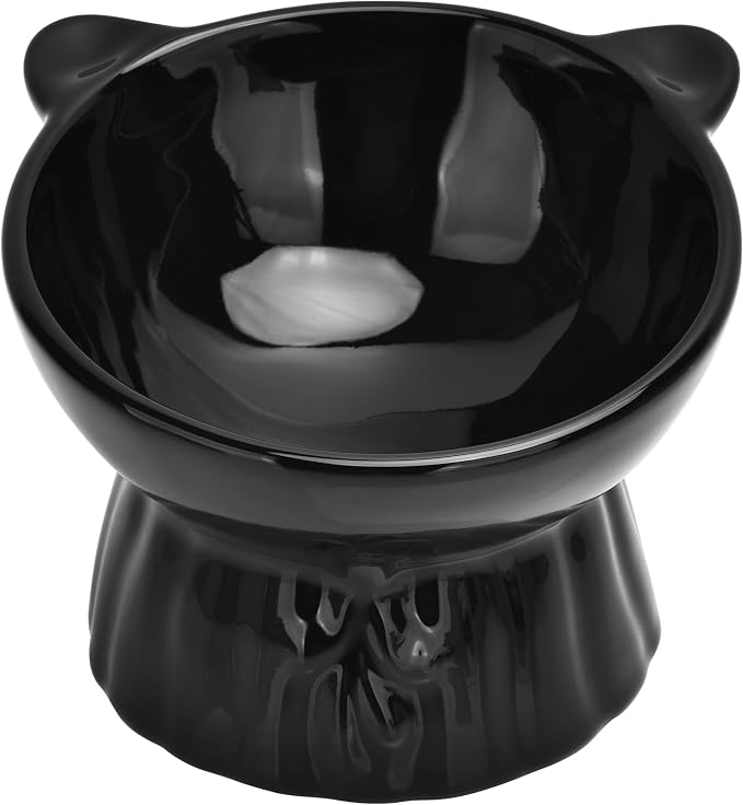 Elevated Cat Food Bowl,8 Oz Ceramic Raised and Tilted Water Bowl,Anti Vomiting and Protect Pets Spines Dishes for Fat Faced Cat, Indoor Cats,Kitten,Small Dog (Black) - Image 2