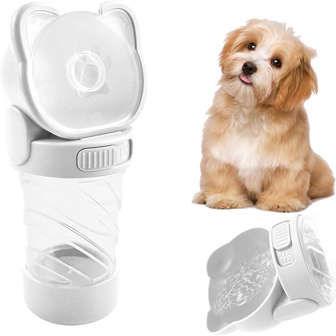 Pet Water Bottle for Dogs,Portable Dog Water Bowl Dispenser,Leak Proof Puppy Travel Bottle with Food Container for Outdoor Walking Hiking (19 OZ,White) by MUYG