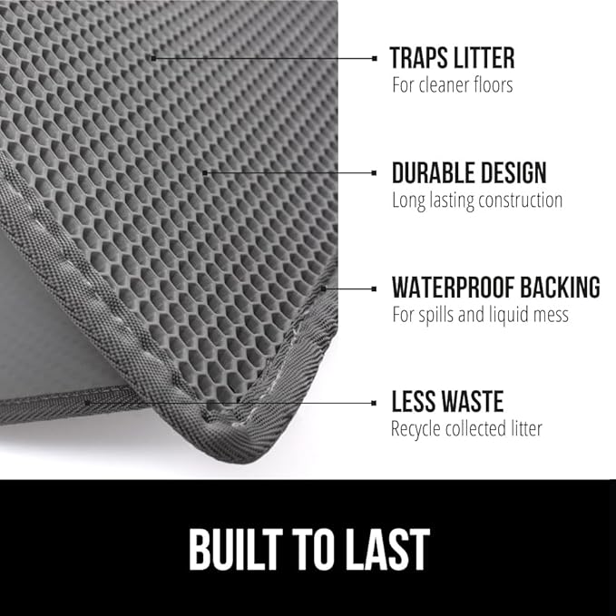GORILLA GRIP Honeycomb Cat Litter Box Mat, Two Layer Trapping Waste Mats, Soft On Paws, Litter Box Supplies and Essentials for Indoor Cats, Traps Excess, Water Resistant for Floors, 30x24 Gray - Image 2