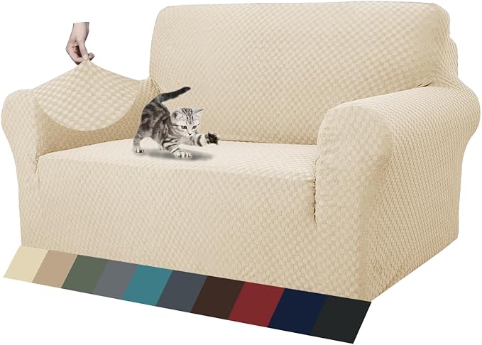 ZNSAYOTX 1 Piece Jacquard Couch Covers for 2 Cushion Couch High Stretch Loveseat Slipcover for Pets Dogs Anti Slip Love Seat Sofa Slipcover Furniture Protector (Loveseat, Light Beige) by ZNSAYOTX