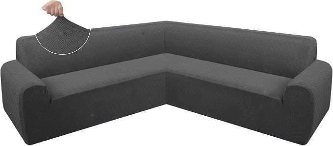 ALIECOM Corner Sectional Couch Covers Washable Sofa Cover L Shaped Couch Cover for Dogs Pets Stretch Soft Sectional Slipcovers with Non Slip Strips U Shape Furniture Protector (Charcoal Grey, Medium) by ALIECOM