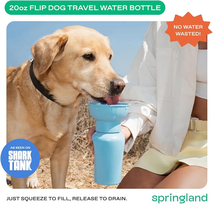 Springer Flip Dog Water Bottle | Portable Drinking Feeder with Foldable Food-Grade Silicone Bowl | One-Hand Squeeze & Leak-Proof | BPA-Free 20oz | Walking, Hiking & Camping | Puppy Essentials - Image 3