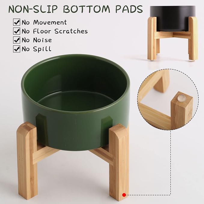 Petygooing 28 OZ Elevated/Raised Ceramic Dog Bowl for Small and Medium Breeds, Dog Food Water Dish with Stand,Pet Feeding Bowl Anti Slip Rubber for Small and Medium Dogs (3.6 Cups) Rust Green - Image 4