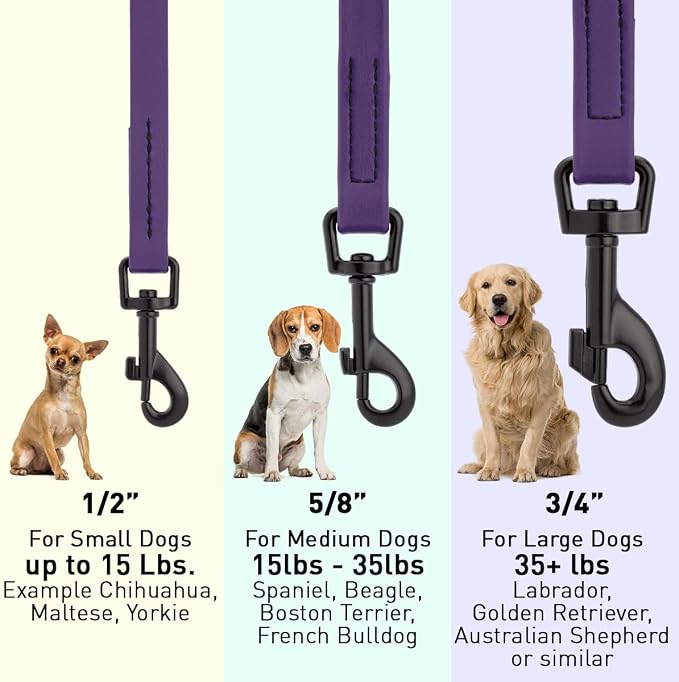 Dogline Biothane Waterproof Dog Leash Strong Coated Nylon Webbing with Black Hardware Odor-Proof Easy to Clean High Performance for Small or Large Dogs Made in USA 4 or 6 ft Lead, Violet Purple - Image 3