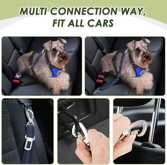 Lukovee Dog Car Harness Seat Belt, Harness & Seatbelt with 2 in 1 Buckle | Adjustable Soft Breathable Mesh Harness, Reflective Elastic Reflective Tether, for Small Medium Large Dogs Pets (Blue, M) - Image 2