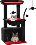 PEQULTI 4-in-1 Gothic Cat Tree for Kittens & Small Cats, 33in Black Tower | Compact 33in cat tower: deep hammock, cozy condo, top perch, sisal post; removable washable cover; wide base for small cats by PEQULTI