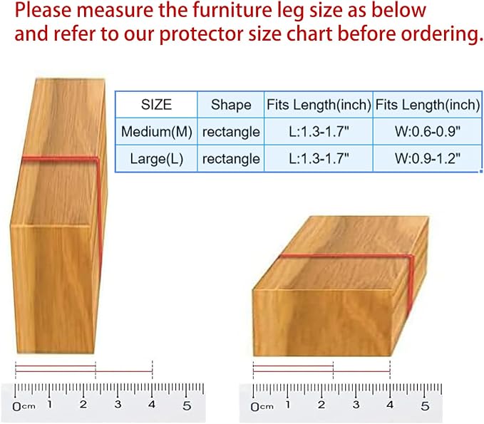 16 Pack Chair Leg Floor Protectors for Hardwood Floors, Rubber Furniture Sliders, 360°Felt Pad Bottom Wrapped Thickening Silicone Furniture Legs Caps Covers (M(L:1.3-1.7",W:0.6-0.9"), Rectangular) - Image 2