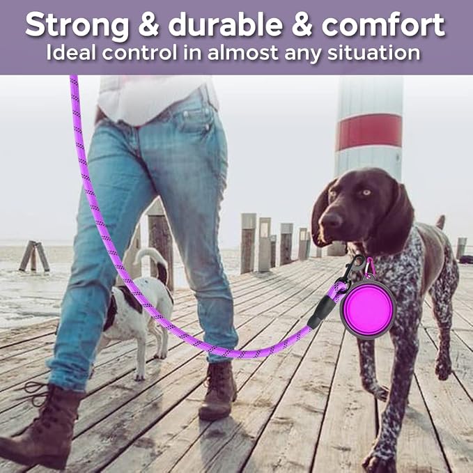 COOYOO 2 Pack Dog Leash 5 FT Heavy Duty - Comfortable Padded Handle - Reflective Dog Leash for Medium Large Dogs with Collapsible Pet Bowl - Image 3