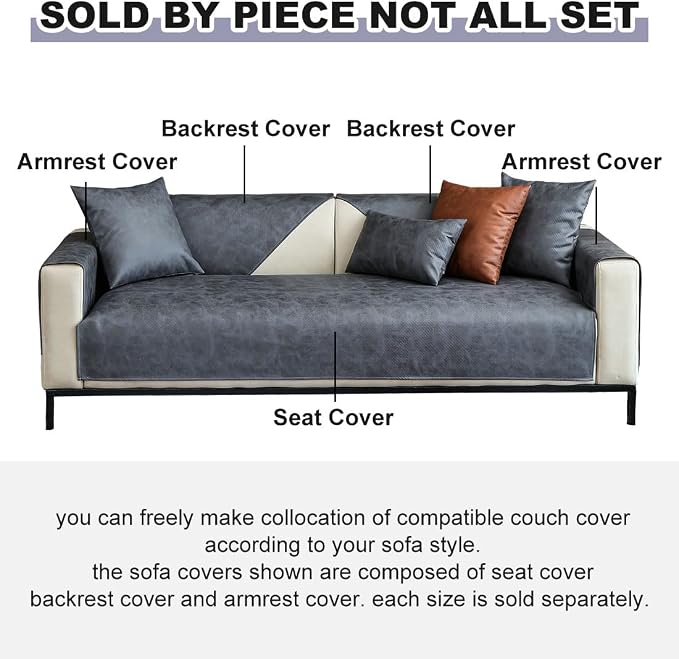 vctops Vintage Leather Look Sofa Cover Water Resistant Non-Slip Sectional Couch Cover Sofa Slipcover for Dogs, Children, Pets Furniture Protector (Grey,43"x70") - Image 6