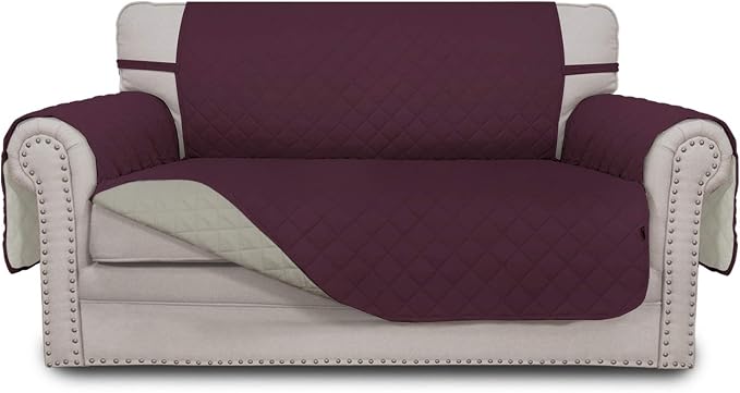 Easy-Going Reversible Couch Cover, 2 Cushion Sofa, Loveseat, Wine/Beige | Machine Washable Slipcover For Dogs, Water Resistant Furniture Mat For Living Room, Non-Slip Sofa Cover, Pet Friendly by Easy-Going
