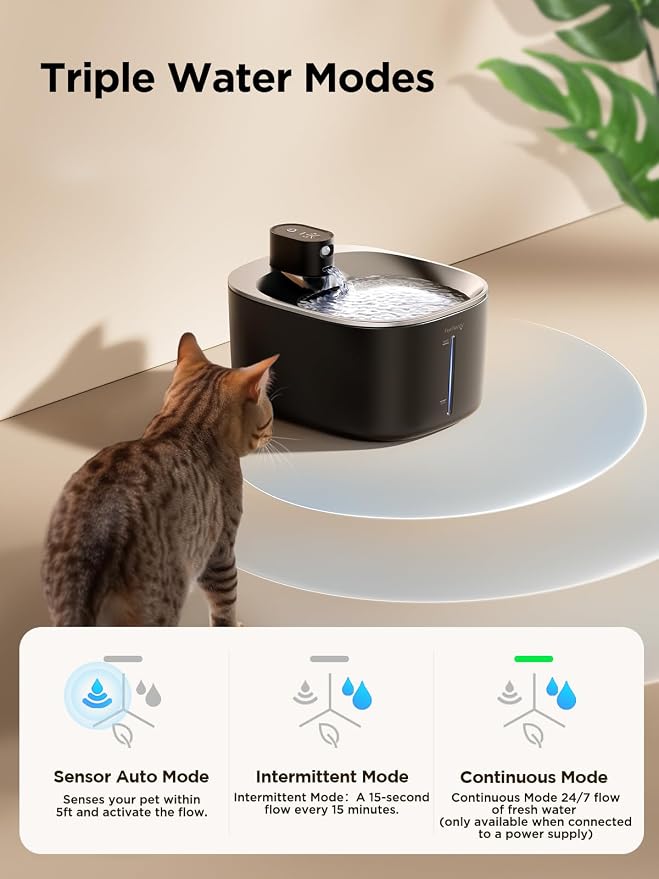 FEELNEEDY Wireless Cat Water Fountain Battery Operated, 4L/135 fl oz Pet Water Fountain for Cats and Dogs with Motion Sensor, Ultra Quiet Cat Drinking Fountain with 2 Filters (Black YPD-C004P) - Image 2
