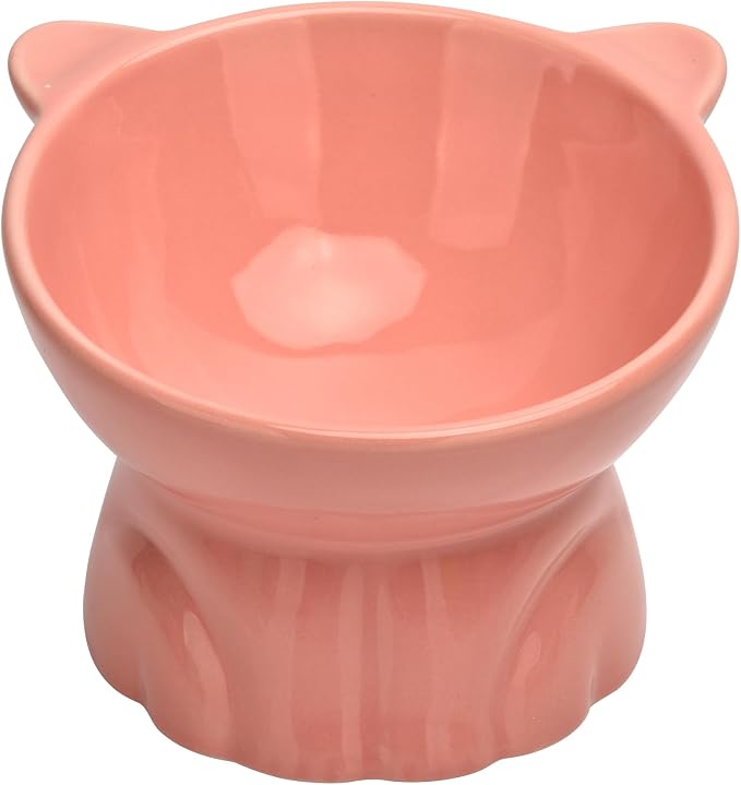 Elevated Cat Food Bowl,9 Oz Ceramic Raised and Tilted Water Bowl,Anti Vomiting and Protect Pets Spines Dishes for Fat Faced Cat, Indoor Cats,Kitten,Small Dog (Pink) - Image 2