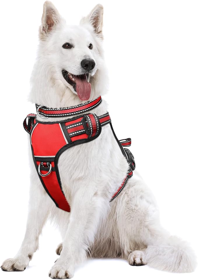 Dog Harness No Pull, Pet Harnesses with Dog Collar, Adjustable Reflective Oxford Outdoor Vest, Front/Back Leash Clips for Small, Medium, Large, Extra Large Dogs, Easy Control Handle for Walking by WINSEE