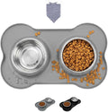 Double Stainless Steel Dog Bowls with Non-Slip Silicone Mat,Pets Food Bowl Set, Non-Slip & Dishwasher Safe, Medium Dog Bowls for Puppies & Cats, Suitable for Tiny Pets Under 20lbs, Medium,Grey by Unknown
