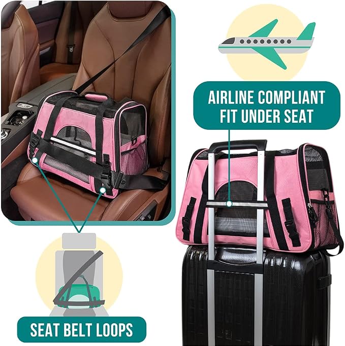 PetAmi Airline Approved Pet Carrier for Cats & Small Dogs, Small, Pink | Soft Sided TSA Travel Bag, Sherpa Bed, Breathable Mesh Ventilation, Collapsible Bowl, Fits Under Seat, Up to 18 lbs - Image 6