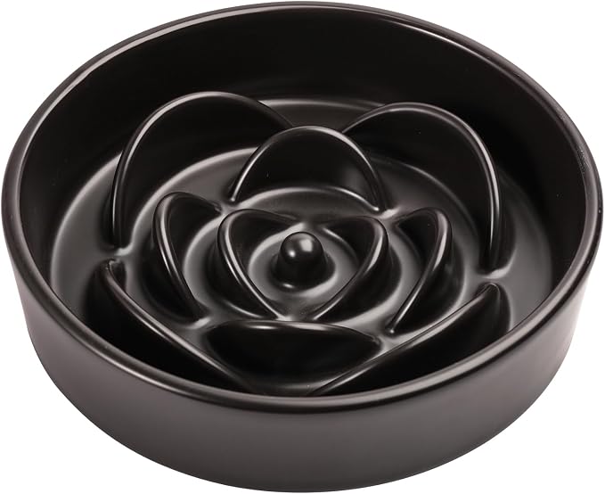 8.26 in Black Ceramic Slow Feeder Dog Bowl for Medium and Large Breed,Pet Feeding Dog Food Water Dish Heavy Weighted,Puppy Bowl for Fast Eaters,Puzzle Slow Eating Dish Modern Maze by PetGettingMuchHeathier