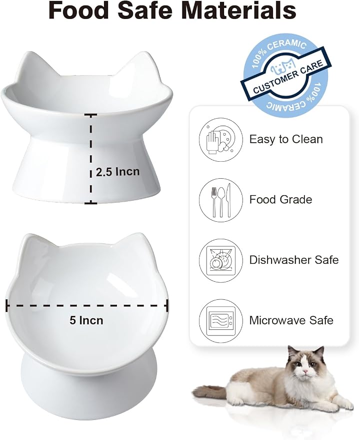 ABRUTY Cat Food Bowl, 5 OZ Ceramic Elevated Kitten Water Bowl, 15° Tilted Raised Pet Feeder, Anti Vomiting and Whisker Friendly Dishes for Fat Faced, Cat, Kitten, Small Dog - Image 3