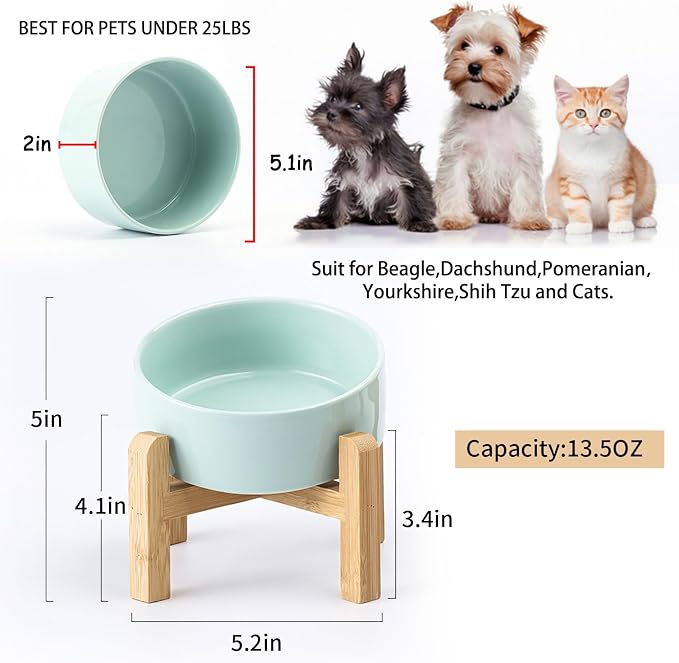 Petygooing Raised/Elevated 15°Slanted Ceramic Dog Bowl for Small Breeds,Tilted Anti Slip Pet Bowl,Food Water Dish with Stand for Cats and Small Dogs Puppy 13.5 OZ (5.1In / 1.7 Cups) Blue Sky - Image 3