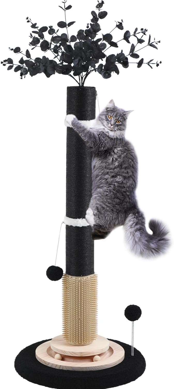 Cat Scratching Posts for Indoor Adults,45'' Tall Heavy Duty Tree Tower | 3.5'' Diameter Sisal Rope Artificial Plants Black Scratcher Interactive Ball Toys for Interior Decoration by COUNER