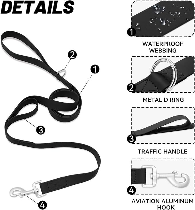 Waterproof Dog Leash with Double Handle, 6 FT Durable Odor-Proof Dog Leashes with Strong Aviation Aluminum Hooks Fits Small Medium or Large Dogs - Image 3