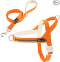 Plutus Pet Cotton Dog Harness and Leash Set, Reflective and Soft Padded, Quick Fit Vest Harness, for Small, Medium and Large Dogs, Orange, L by PLUTUSPET