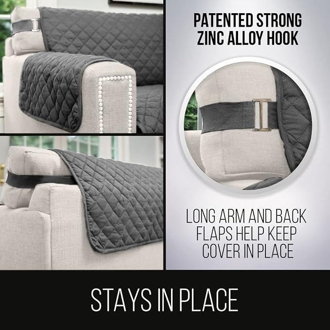 Sofa Shield® Couch Sofa Slip Cover for Dogs with Strap, Charcoal | Reversible Furniture Protector, Stain and Tear Resistant Cushion Cover, Machine Washable Slipcover for Pets, Cats 70 inch - Image 4