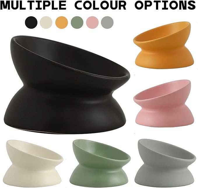 Ceramic Raised Cat Bowl, Cat Food Bowls Elevated Tilted, Ceramic Pet Bowl Whisker Friendly, Anti Vomit & Reduce Neck Burden for Food and Water (Cream-White) - Image 2