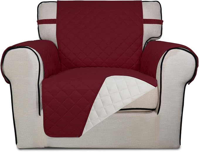 PureFit Reversible Chair Sofa Cover Dog Couch Covers for Sofa, 25.5 in | Red/Ivory, Water Resistant Couch Protector, Washable Pet Couch Cover with Non Slip and Elastic Straps For Kids by PureFit