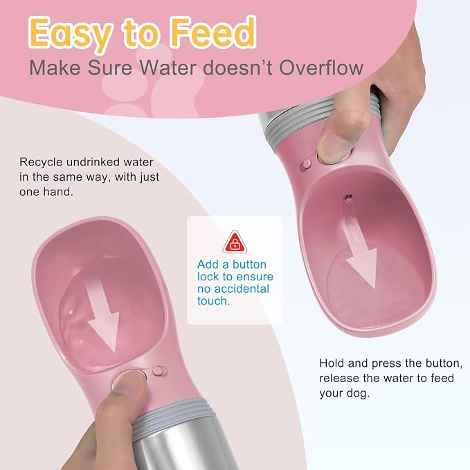 Portable Dog Water Bottle, 14 OZ Stainless Steel Pet Water Dispenser | Leak Proof Pet Water Dispenser with Drinking Feeder, Durable, Use for Dog Travel, Walking, Hiking, and Outdoor Activities - Image 4